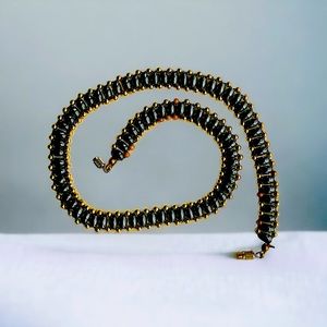 Dark grey/gold beaded necklace.  17”.  Good condition.